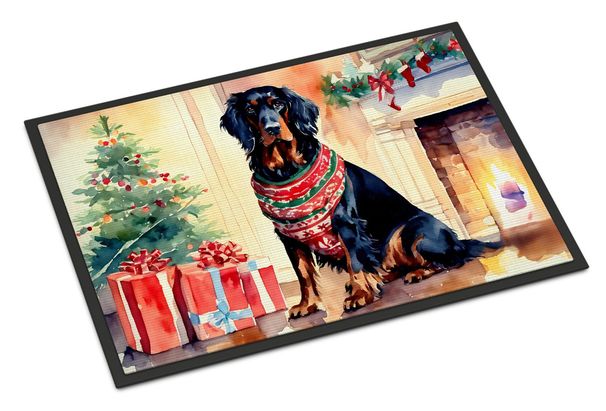 Gordon Setter Cozy Christmas Doormat Front Door Mat Indoor Outdoor Rugs For Entryway, Non Slip Washable Low Pile, 24H X 36W_maomaolike.com