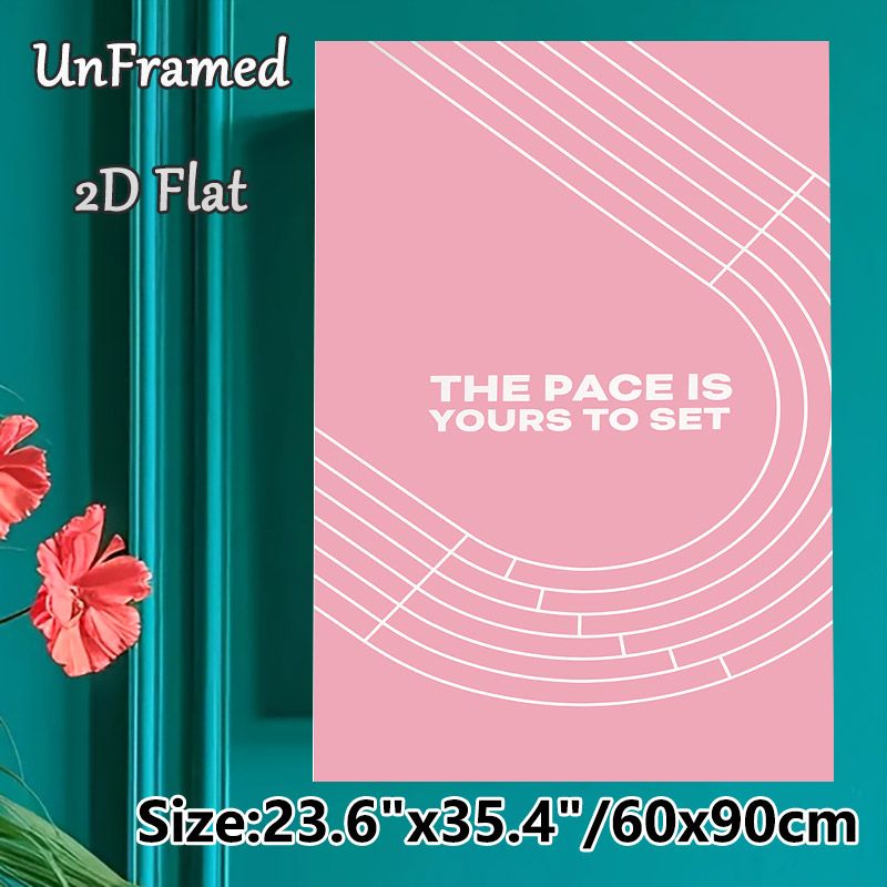 Motivational Quote Painting Poster, Soft Pink Minimalist Line Pattern Poster, Inspiring "The Pace Is Yours To Set" Message For Home Office, Bedroom_maomaolike.com