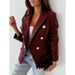 Women's Clothing new style long sleeved double breasted fashionable PU leather suit small jacket_maomaolike.com