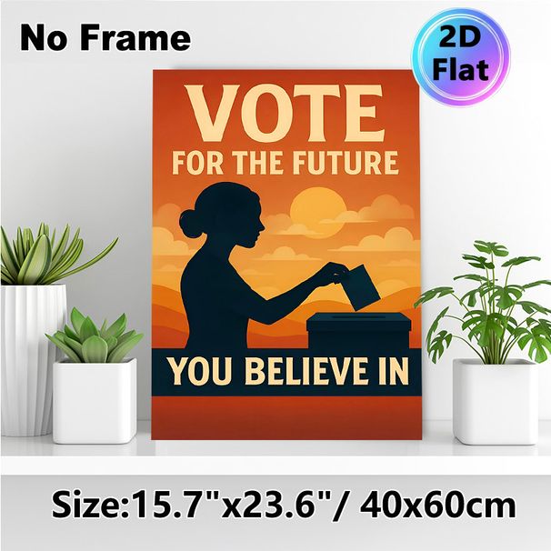 Vote For The Future Civic Painting Poster, Warm-toned Sunset Silhouette Of Woman Voting Poster, Inspirational Civic-focused Design, Ideal For Home_maomaolike.com