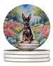Miniature Pinscher Spring Path Large Sandstone Coasters Pack Of 4 Absorbent Round Coasters Decor Gifts For Men Or Women, 4 In, Multicolor_maomaolike.com