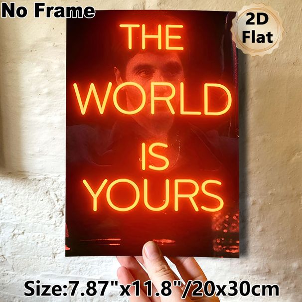 "The World Is Yours" Motivational Painting Poster, Warm Neon-style Typography With Dimmed Figure Poster, Inspiring Wall Decor For Home Office, Living_maomaolike.com