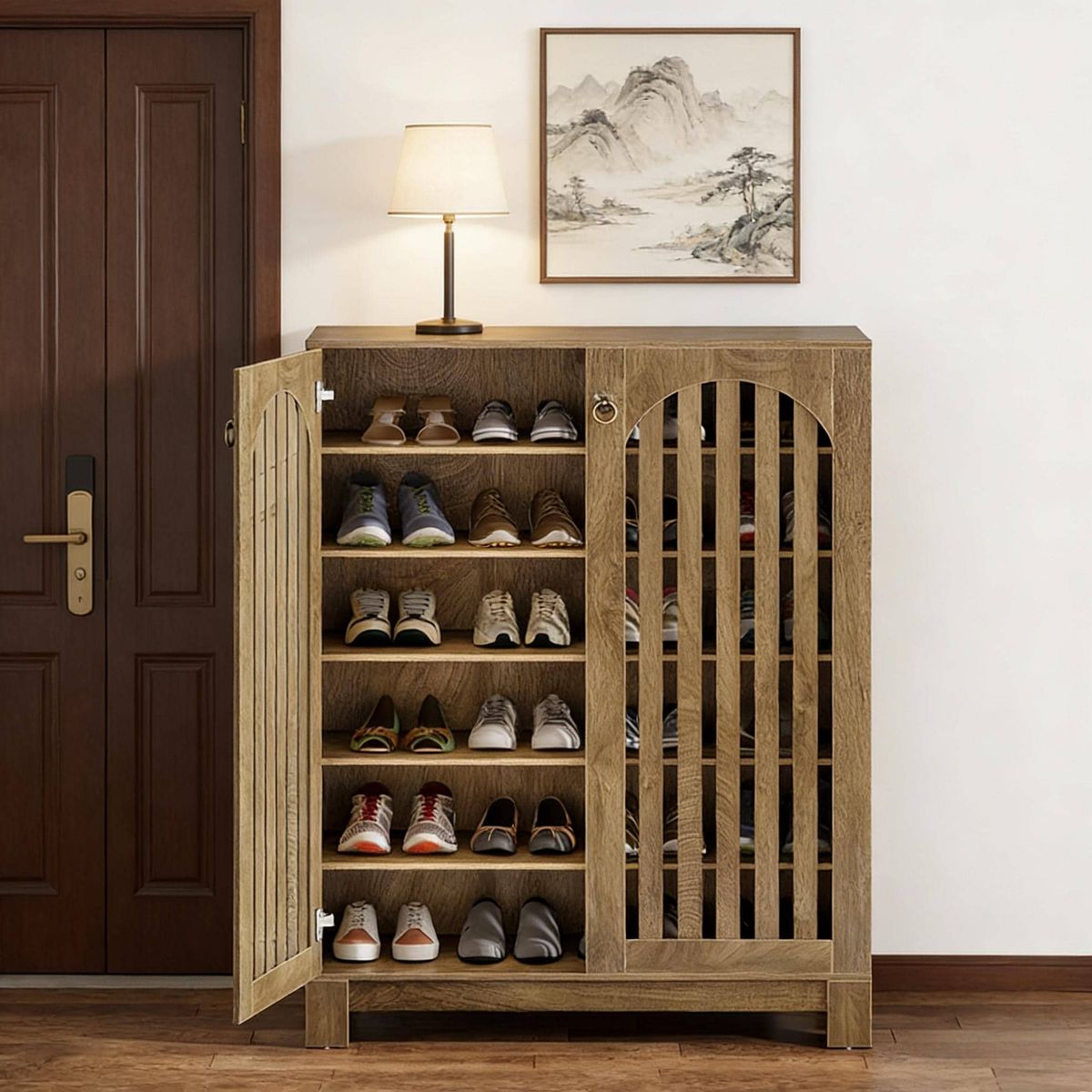 6-Tier Shoe Cabinet, Entryway Shoe Storage Rack With Airy Doors_maomaolike.com