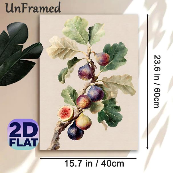 Fig Branch Painting Poster, Soft-toned Realistic Botanical Fig Cluster Poster, Delicate Natural Fruit Artwork Ideal For Kitchen, Dining Room Wall_maomaolike.com