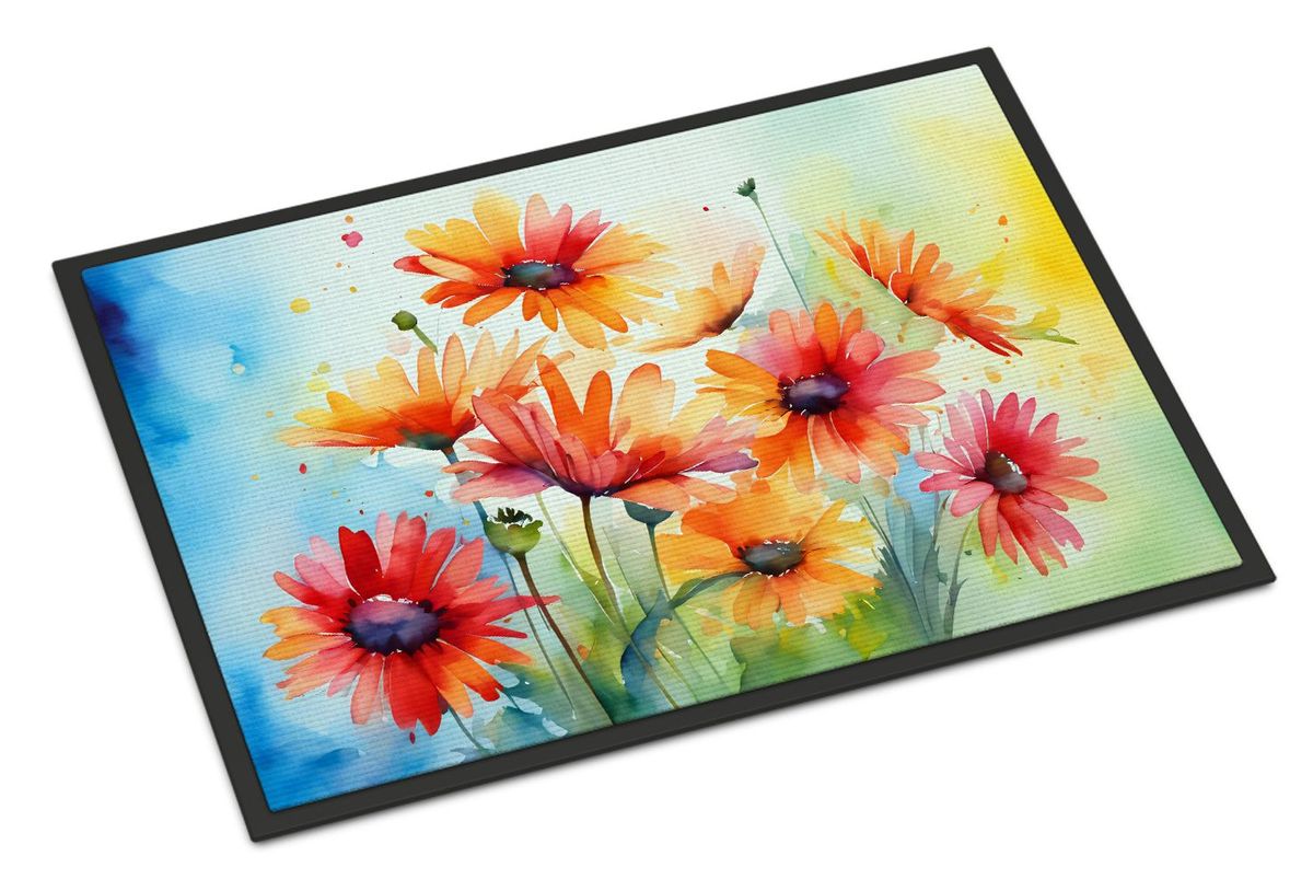 Gerbera Daisies In Watercolor Doormat Front Door Mat Indoor Outdoor Rugs For Entryway, Non Slip Washable Low Pile, 24H X 36W_maomaolike.com