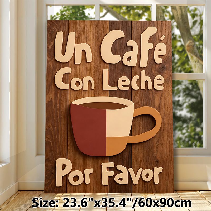 Coffee Themed Painting Poster, Warm-toned Retro Style Poster, Color-blocked Coffee Cup With Spanish Coffee Wording, Adds Cozy Atmosphere Ideal For_maomaolike.com