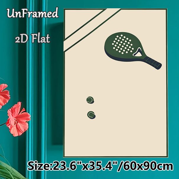 Padel Tennis Themed Painting Poster, Minimalist Flat Design Poster, Sleek Dark Green Racket And Balls Artwork, Suitable Wall Decor For Home Gym, Game_maomaolike.com
