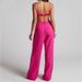 Women's Clothing Elegant Solid Color Split Sleeve Lapel Suit Pocket Straight Pants Suit_maomaolike.com