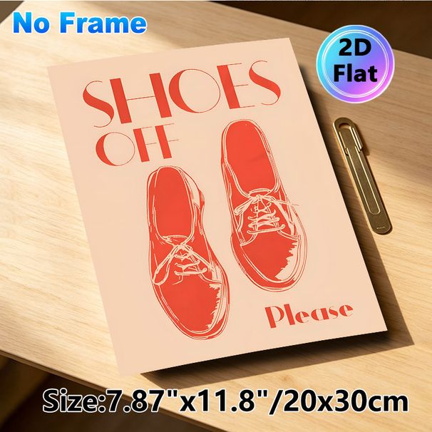 Shoes Off Reminder Painting Poster, Minimalist Retro Red Shoe Graphic Poster, Polite Entry Prompt Ideal For Home Entryways, Hallways_maomaolike.com