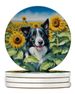 Border Collie In Sunflowers Large Sandstone Coasters Pack Of 4 Absorbent Round Coasters Decor Gifts For Men Or Women, 4 In, Multicolor_maomaolike.com