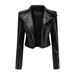 Women's leather jacket Long sleeve PU short jacket with hem removable jacket biker jacket_maomaolike.com
