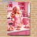 Doll Baking In Pink Kitchen Painting Poster, Vibrant Pink-toned Whimsical Kitchen Scene Poster, Charming Sweet Baking Design Ideal For Bedroom, Living_maomaolike.com