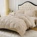 Embossed Floral Duvet Cover Set Beige Pleated Textured Bedding 3-Piece With Pillowcases - Luxury Hotel Style Home_maomaolike.com