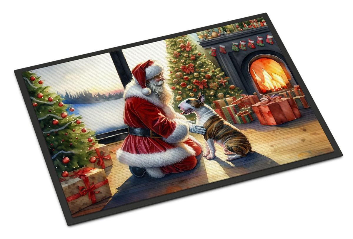 Bull Terrier And Santa Claus Doormat Front Door Mat Indoor Outdoor Rugs For Entryway, Non Slip Washable Low Pile, 24H X 36W_maomaolike.com