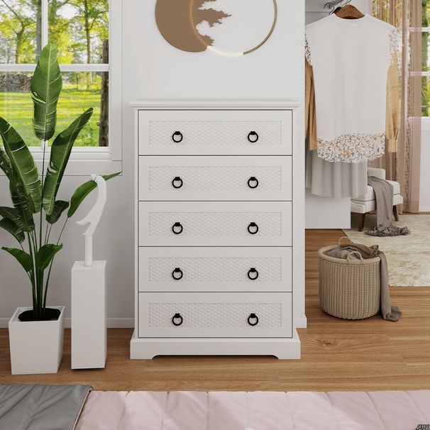 Chest Of Drawers For Bedroom, Modern 5/6/7 Drawer Dresser, Storage Dresser For Clothes, Wood Dresser With Ring Handles For Bedroom, Black, Large Drawer Chest For Bedroom, Living Room, Hallway_maomaolike.com