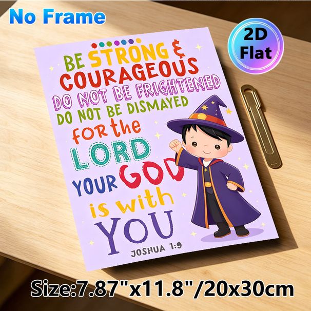 Bible Verse Joshua 1:9 Painting Poster, Vibrant Cartoon Wizard Themed Poster, Uplifting Encouraging Message Suitable For Bedroom, Living Room_maomaolike.com