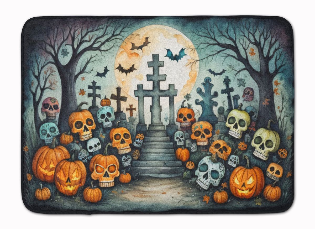 Calaveras Sugar Skulls Spooky Halloween Memory Foam Kitchen Mat Machine Washable Anti-Fatigue Mat Cushion Comfort Bath Mat Or Kitchen Rug_maomaolike.com