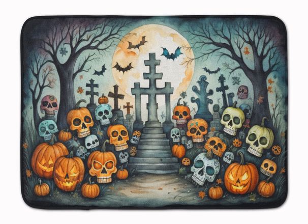 Calaveras Sugar Skulls Spooky Halloween Memory Foam Kitchen Mat Machine Washable Anti-Fatigue Mat Cushion Comfort Bath Mat Or Kitchen Rug_maomaolike.com