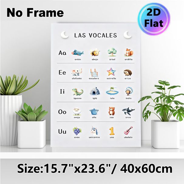 Spanish Vowel Learning Painting Poster, Cute Cartoon Illustrated Educational Poster, Assists With Spanish Vowel Learning, Suitable For Study Rooms And_maomaolike.com