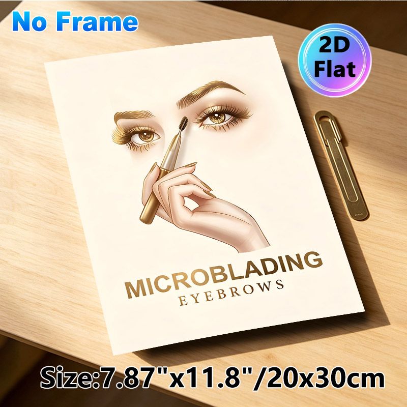 Microblading Eyebrows Painting Poster, Luxury Golden-toned Brow Styling Illustration Poster, Stylish Beauty-themed Decor Ideal For Beauty Salons And_maomaolike.com