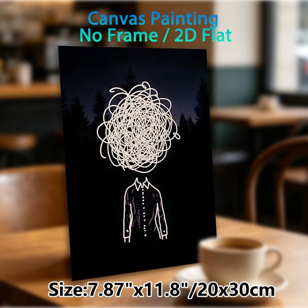 Chaotic Mind Painting Poster, Minimalist Neon-style Glowing Tangled Lines & Shirt Outline Poster, Thought-provoking Artistic Decor Ideal For Home_maomaolike.com