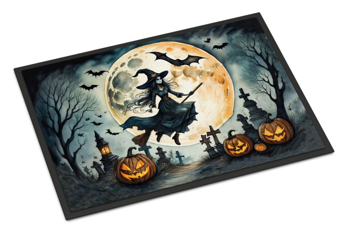 Flying Witch Spooky Halloween Doormat Front Door Mat Indoor Outdoor Rugs For Entryway, Non Slip Washable Low Pile, 24H X 36W_maomaolike.com