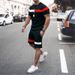 Men's Clothing home leisure men's thin short-sleeved sports striped round neck fitness suit men's T-shirt trendy two-piece suit_maomaolike.com