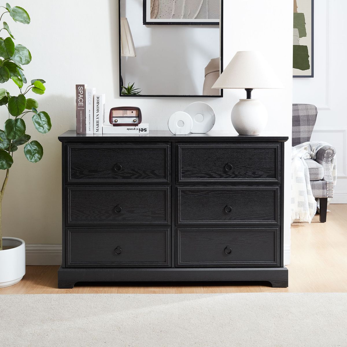 Modern Farmhouse 6-Drawer Chest Of Drawers For Bedroom, Wooden Bedroom Drawer Dresser With 6 Storage Drawers,6 Drawer Dresser Chests For Bedroom_maomaolike.com