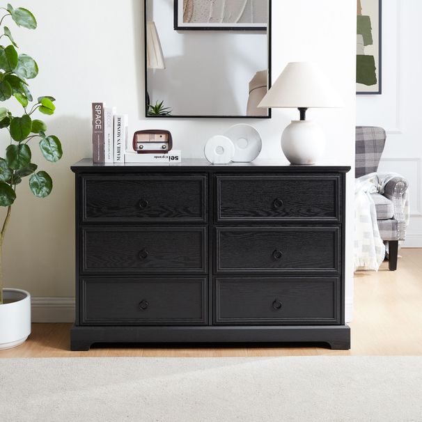 Modern Farmhouse 6-Drawer Chest Of Drawers For Bedroom, Wooden Bedroom Drawer Dresser With 6 Storage Drawers,6 Drawer Dresser Chests For Bedroom_maomaolike.com
