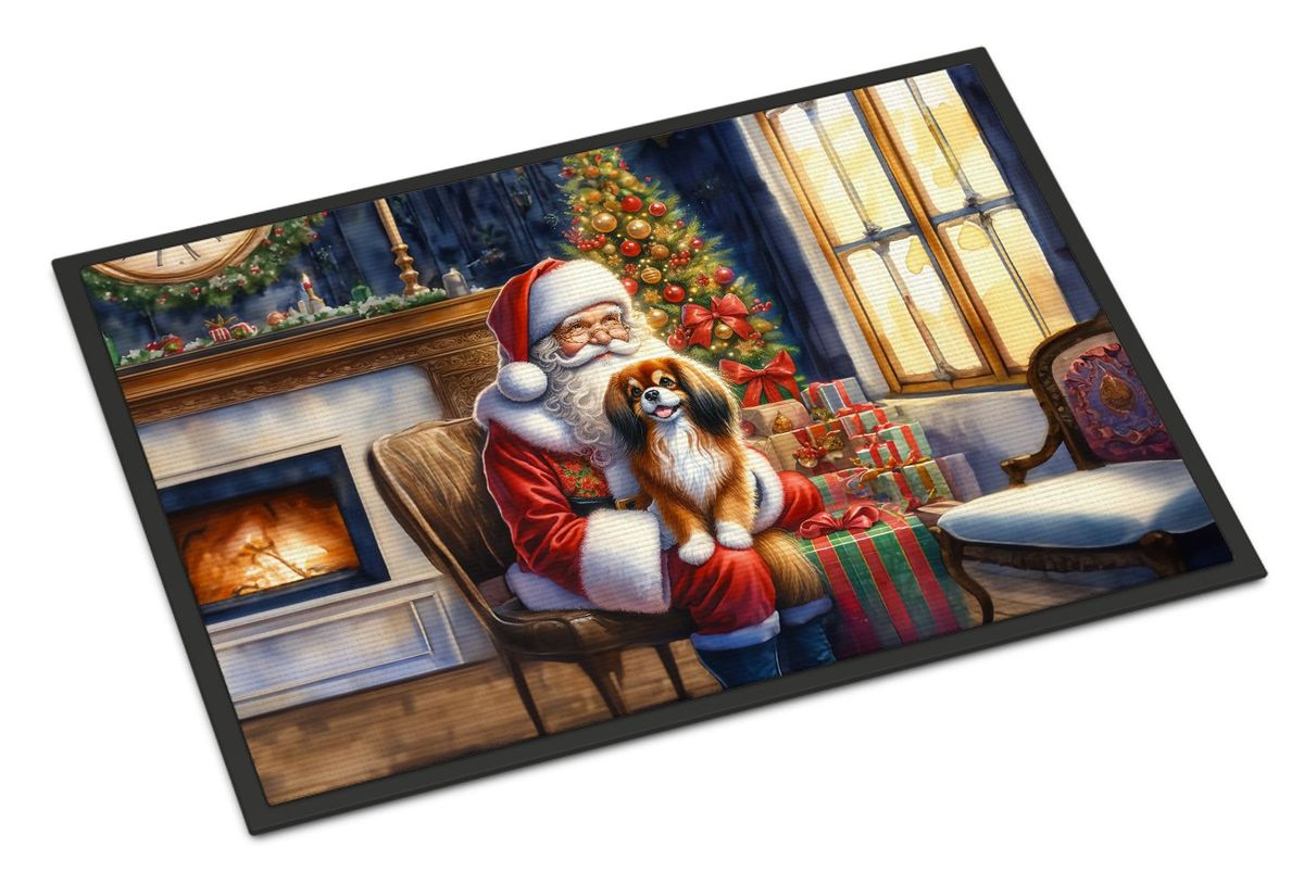 Tibetan Spaniel And Santa Claus Doormat Front Door Mat Indoor Outdoor Rugs For Entryway, Non Slip Washable Low Pile, 24H X 36W_maomaolike.com
