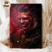 Frenzied Warrior Painting Poster, Dark Gory Dramatic Blood-Splattered Screaming Warrior In Fiery Red Haze Poster, Striking Intense Visual Ideal For_maomaolike.com