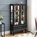 Lighted Curio Cabinet With Glass Doors And Adjustable Shelves 2 Door Wine Cabinet Display Curio Cabinet With LED Lights Light Black Finish And Drawer For Home Decor And Storage_maomaolike.com