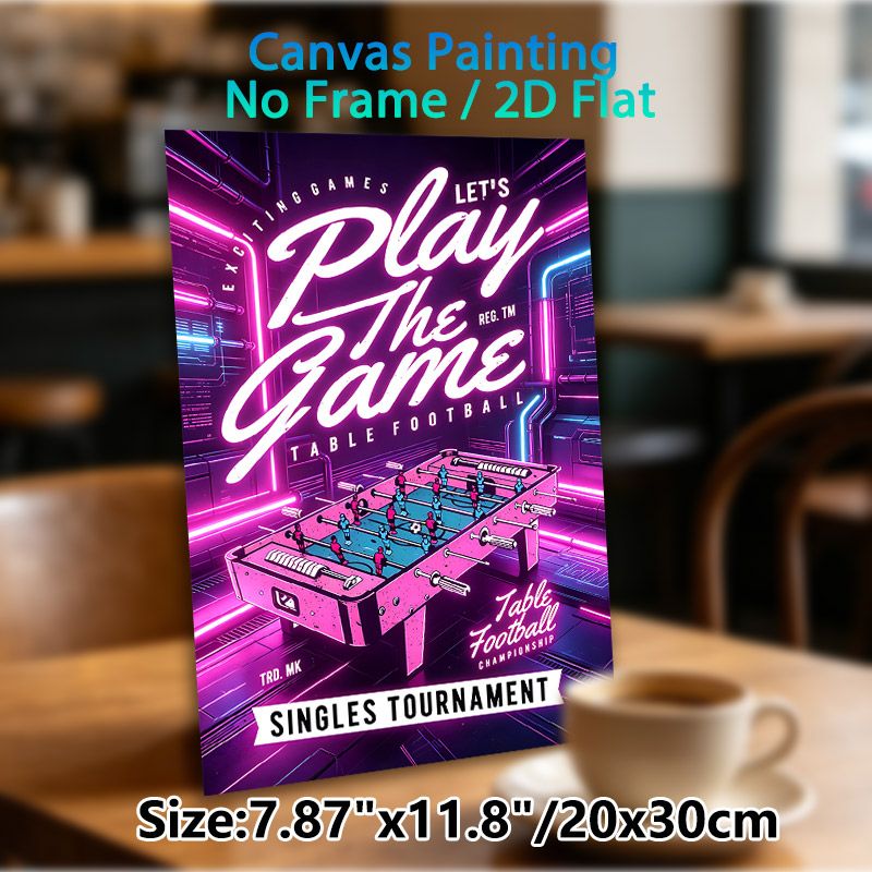 Table Football Themed Painting Poster, Neon Cyber-style Vibrant Table Football Scene Poster, Eye-catching Gaming Decor Ideal For Game Rooms And_maomaolike.com