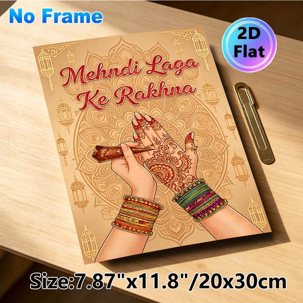 Mehndi Themed Painting Poster, Warm-toned Traditional Indian Henna Art Scene Poster, Authentic Cultural Artwork Ideal For Wedding & Cultural_maomaolike.com