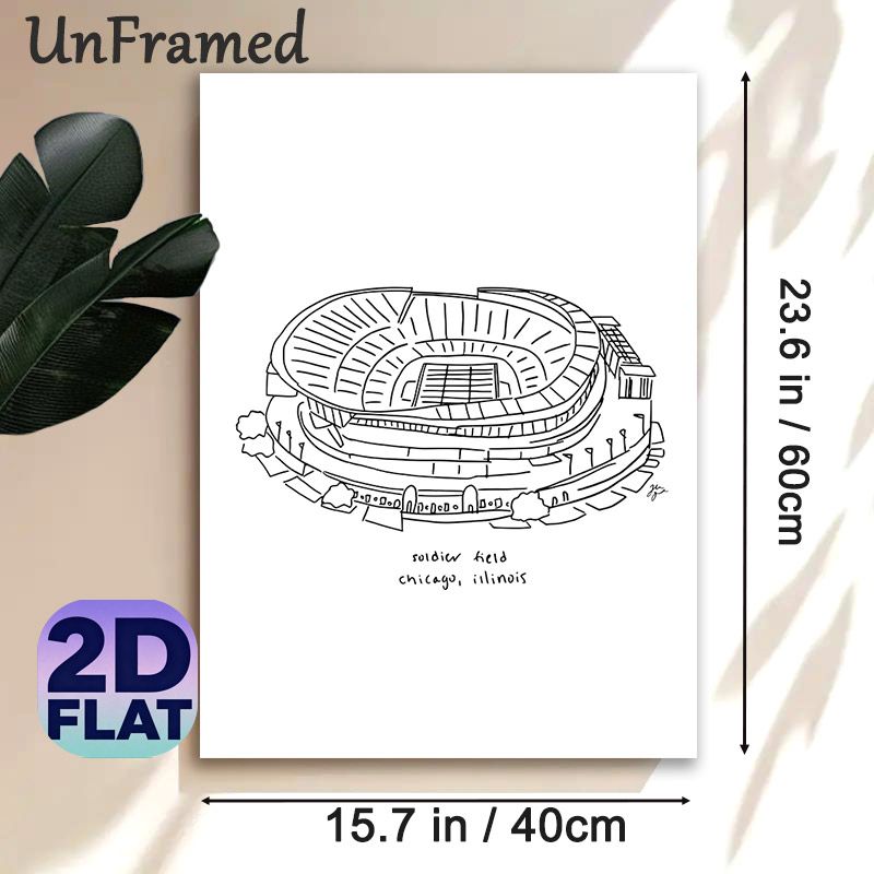 Soldier Field Stadium Painting Poster, Minimalist Line Art Poster, Hand-drawn Chicago Illinois Stadium Artwork, Ideal For Sports Enthusiasts' Home And_maomaolike.com