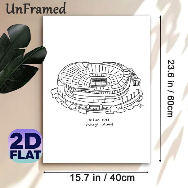 Soldier Field Stadium Painting Poster, Minimalist Line Art Poster, Hand-drawn Chicago Illinois Stadium Artwork, Ideal For Sports Enthusiasts' Home And_maomaolike.com