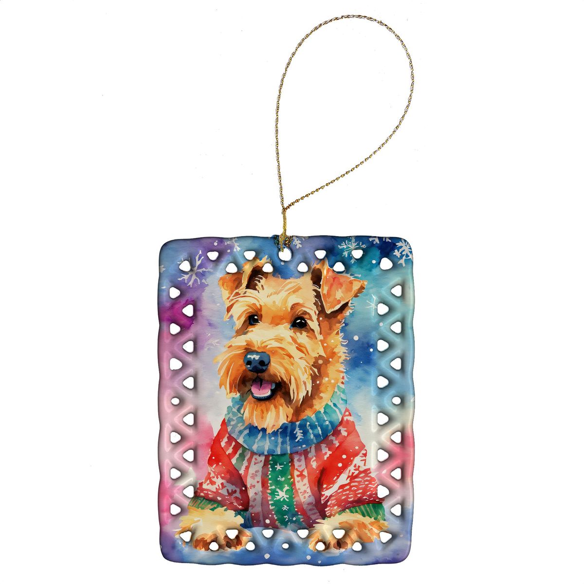 Airedale Terrier Christmas Porcelain Ornament Christmas Tree Hanging Decorations For Home Christmas Holiday, Rectangle, Gift, Multicolor_maomaolike.com