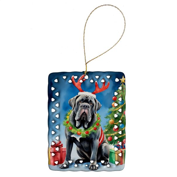 Neapolitan Mastiff Christmas Reindeer Porcelain Ornament Christmas Tree Hanging Decorations For Home Christmas Holiday, Rectangle, Gift, Multicolor_maomaolike.com
