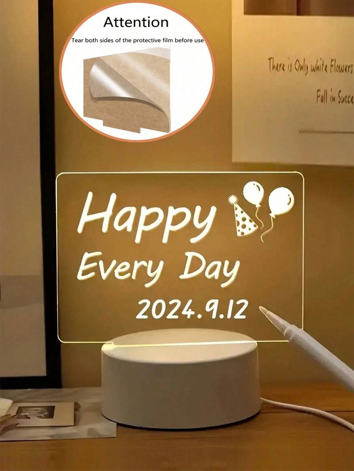 1Pc Writable Erasable Decoration Light With Marker Pen, USB Power Table Lamp, Creative Gift For Children Girls_maomaolike.com