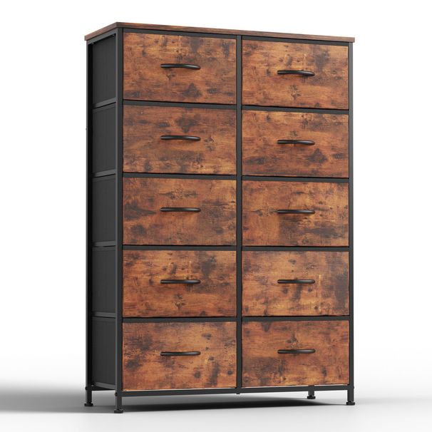 Bedside Table For Bedroom With 10 Fabric Drawers Storage Cabinet Steel Frame Closet For Clothes Storage Display Cabinet_maomaolike.com