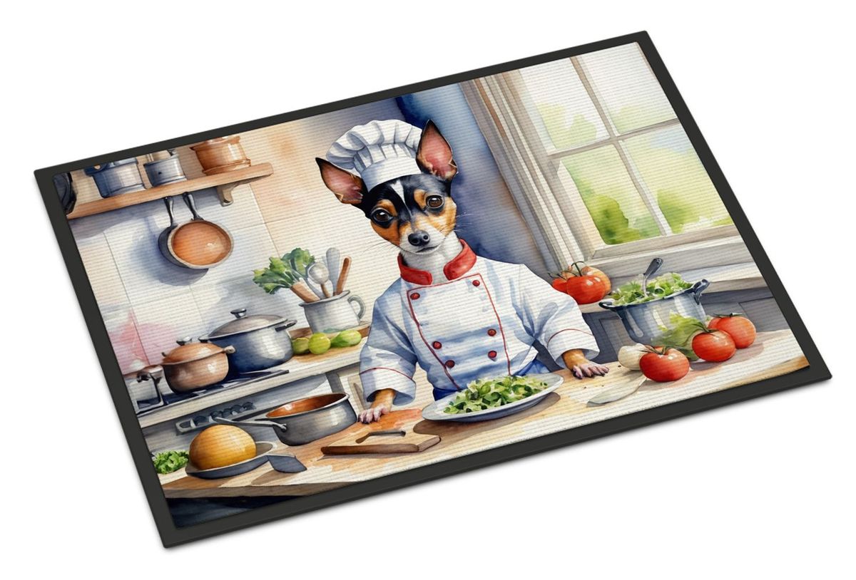 Rat Terrier The Chef Doormat Front Door Mat Indoor Outdoor Rugs For Entryway, Non Slip Washable Low Pile, 24H X 36W_maomaolike.com