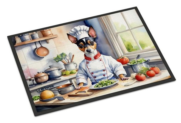 Rat Terrier The Chef Doormat Front Door Mat Indoor Outdoor Rugs For Entryway, Non Slip Washable Low Pile, 24H X 36W_maomaolike.com