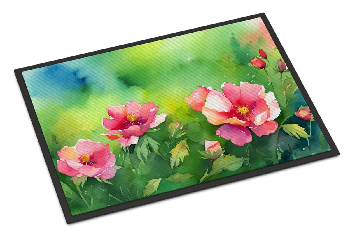 Iowa Wild Prairie Roses In Watercolor Doormat Front Door Mat Indoor Outdoor Rugs For Entryway, Non Slip Washable Low Pile, 24H X 36W_maomaolike.com