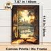 Zen Temple Waterscape Painting Poster, Warm-toned Tranquil Sunset View Poster, Serene Immersive Design Ideal For Living Room, Meditation Space_maomaolike.com