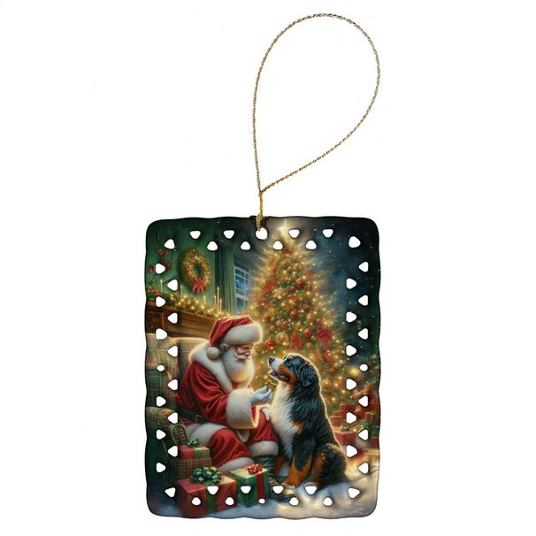 Bernese Mountain Dog And Santa Claus Porcelain Ornament Christmas Tree Hanging Decorations For Home Christmas Holiday, Rectangle, Gift, Multicolor_maomaolike.com