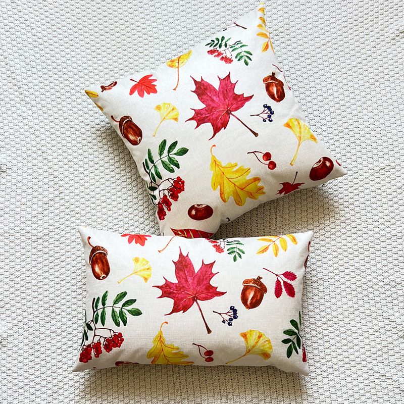 Autumn Maple Leaf Pine Cone Ginkgo Leaf Printing Encryption Linen Pillowcase Home Decoration Sofa Cushion Cover_maomaolike.com