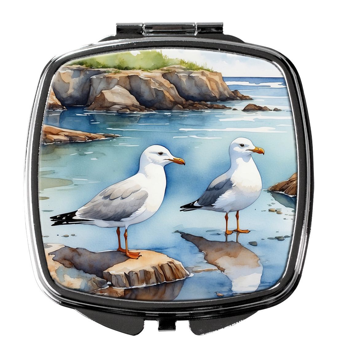 Gulls Scavenging Compact Mirror Decorative Travel Makeup Mirror For Women Girls Gifts Pocket Makeup Mirror Folding Handheld_maomaolike.com