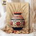 Ethnic Pot With Wheat Painting Poster, Vibrant Ethnic-style Intricate Patterned Pot & Wheat Stalks Poster, Warm Rustic Decor For Living Room, Dining_maomaolike.com