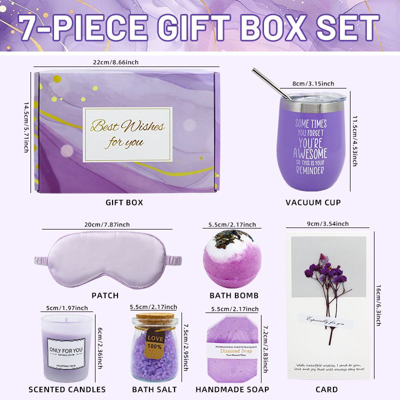 Lavender Gift Set - Relaxing Aromatherapy Bath Salts, Scented Candle, Soap & Hairband For Women, Spa Self-Care Kit_maomaolike.com