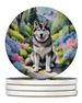 Alaskan Malamute Spring Garden Large Sandstone Coasters Pack Of 4 Absorbent Round Coasters Decor Gifts For Men Or Women, 4 In, Multicolor_maomaolike.com